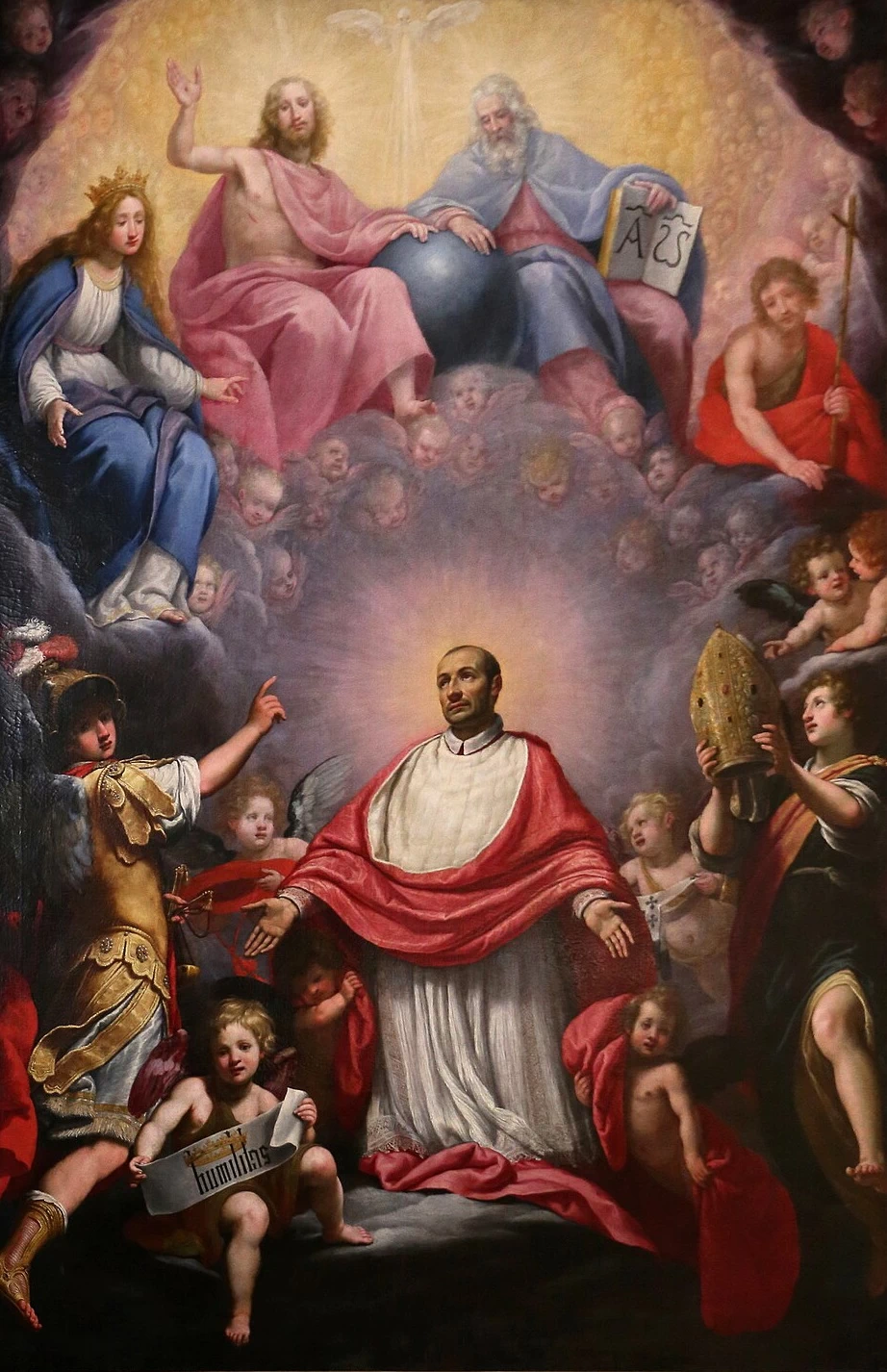 Gloria di san Carlo Borromeo con la trinità, angeli e santi, 1616 - San Carlo dei Lombardi
